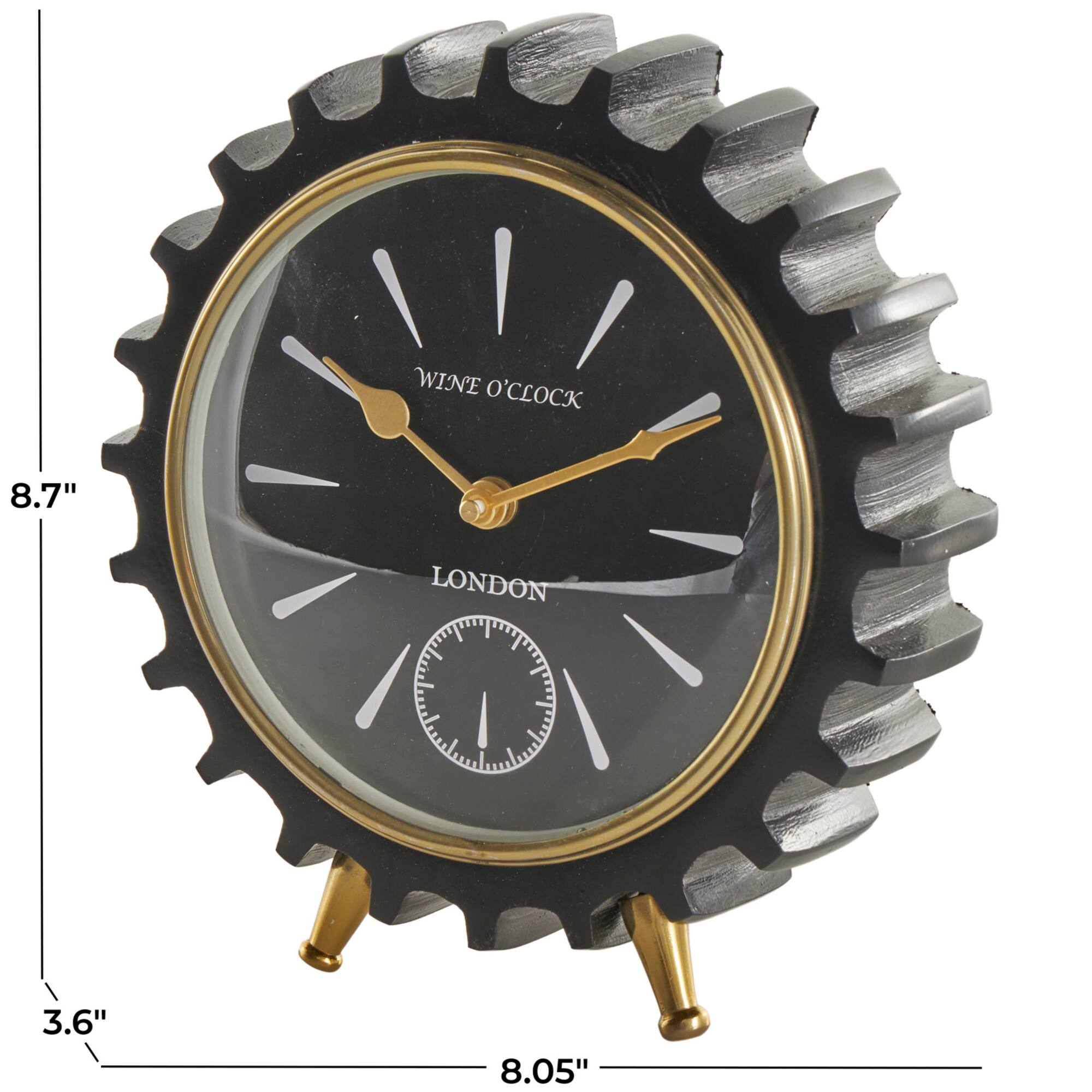 Black Aluminum Gear Clock with Gold Hands and Legs